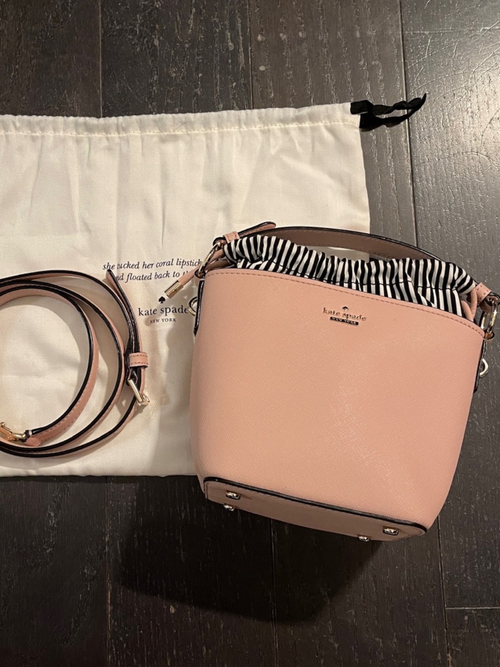 kate Spade New York leather pink bucket bag tote bag crossbody handbag